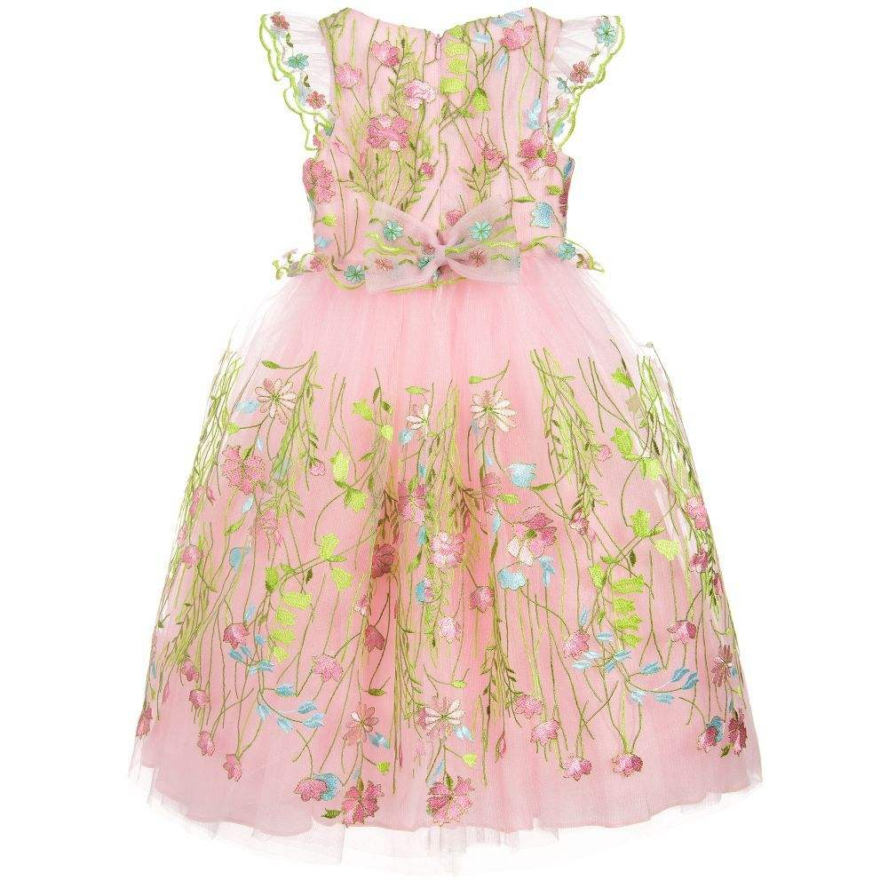 Latest Fashion Girl Embroidered Tulle Dress Pictures for Children Gown